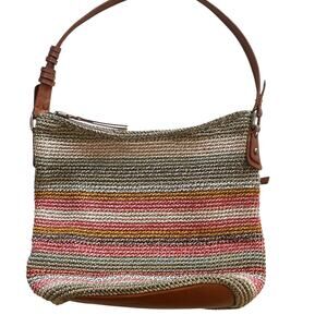 The Sak Multicolor Striped Woven Bag Womens Crochet ZIp Top Handbag Purse
